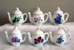 Assorted Floral Teapot Ornament Set of 6         